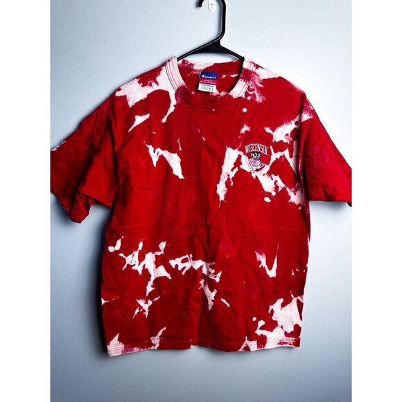 Champion Wisconsin Badgers Crewneck Tie Dye T shirt Small Red - Picture 1 of 7